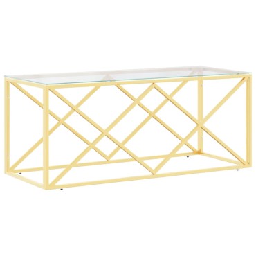 vidaXL Τραπέζι Σαλονιού 110x45x45cm από Ανοξ. Ατσάλι και Γυαλί 1 τεμ.