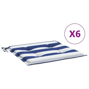 vidaXL Μαξιλάρια Καρέκλας 6 τεμ. Μπλε/Λευκό Ριγέ 40x40x4cm Υφασμάτινα