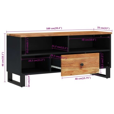 vidaXL Έπιπλο Τηλεόρασης 100x33x46cm Μασίφ Ξύλο Ακακίας & Επεξ. Ξύλο