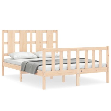 vidaXL Πλαίσιο Κρεβατιού με Κεφαλάρι 140x190cm από Μασίφ Ξύλο 1 τεμ. - Μονό
