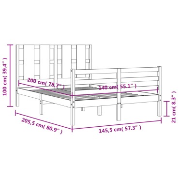 vidaXL Πλαίσιο Κρεβατιού με Κεφαλάρι Λευκό 140x200 εκ. Μασίφ Ξύλο