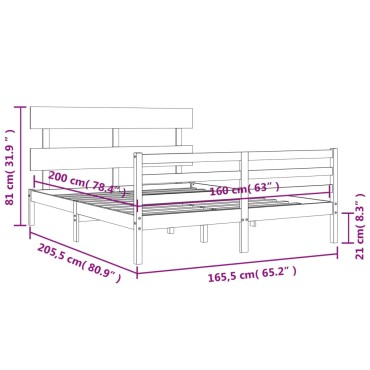 vidaXL Πλαίσιο Κρεβατιού με Κεφαλάρι 160x200 εκ. από Μασίφ Ξύλο