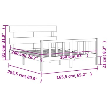 vidaXL Σκελετός Κρεβατιού Χωρίς Στρώμα 160x200 εκ Μασίφ Ξύλο Πεύκου