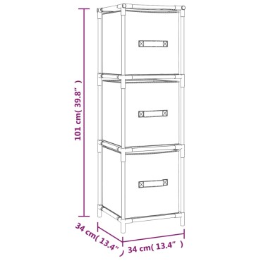 vidaXL Ντουλάπι με 3 Υφασμάτινα Συρτάρια Γκρι 34x34x101cm από Ατσάλι 1 τεμ.