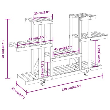 vidaXL Βάση Λουλουδιών με Ρόδες 110x25x78 εκ. από Μασίφ Ξύλο Ελάτης