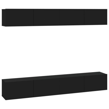 vidaXL Έπιπλα Τηλεόρασης Τοίχου 4 τεμ. Μαύρα 100x30x30cm