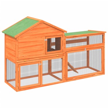 vidaXL Κλουβί Κουνελιών Καφέ 185,5x60,5x109,5 εκ. Μασίφ Ξύλο Πεύκου