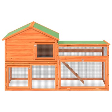 vidaXL Κλουβί Κουνελιών Καφέ 185,5x60,5x109,5 εκ. Μασίφ Ξύλο Πεύκου