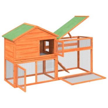vidaXL Κλουβί Κουνελιών Καφέ 185,5x60,5x109,5 εκ. Μασίφ Ξύλο Πεύκου