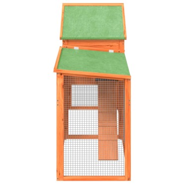 vidaXL Κλουβί Κουνελιών Καφέ 185,5x60,5x109,5 εκ. Μασίφ Ξύλο Πεύκου