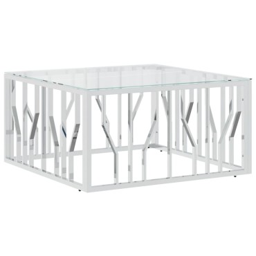 vidaXL Τραπέζι Σαλονιού 80x80x40cm από Ανοξείδωτο Ατσάλι και Γυαλί 1 τεμ.