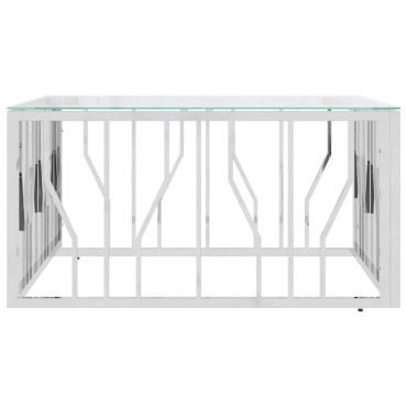 vidaXL Τραπέζι Σαλονιού 80x80x40cm από Ανοξείδωτο Ατσάλι και Γυαλί 1 τεμ.