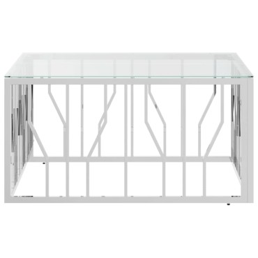 vidaXL Τραπέζι Σαλονιού 80x80x40cm από Ανοξείδωτο Ατσάλι και Γυαλί 1 τεμ.