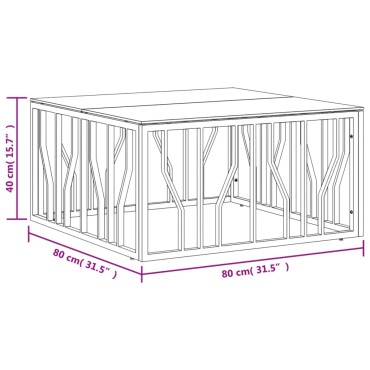 vidaXL Τραπέζι Σαλονιού 80x80x40cm από Ανοξείδωτο Ατσάλι και Γυαλί 1 τεμ.