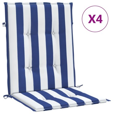 vidaXL Μαξιλάρια Καρέκλας Χαμ. Πλάτη 4 τεμ. Μπλε/Λευκά Ριγέ Υφασμάτινα 100x50x4cm