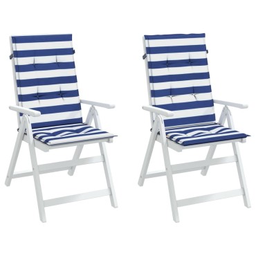 vidaXL Μαξιλάρια Καρέκλας με Ψηλή Πλάτη 2 τεμ. Μπλε/Λευκά Ριγέ Ύφασμα
