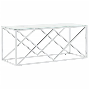 vidaXL Τραπέζι Σαλονιού 110x45x45cm από Ανοξ. Ατσάλι και Γυαλί 1 τεμ.