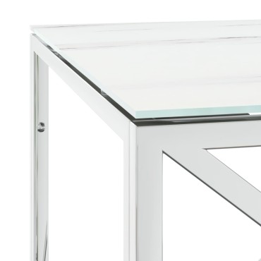 vidaXL Τραπέζι Σαλονιού 110x45x45cm από Ανοξ. Ατσάλι και Γυαλί 1 τεμ.