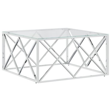 vidaXL Τραπέζι Σαλονιού 80x80x40cm από Ανοξείδωτο Ατσάλι και Γυαλί 1 τεμ.