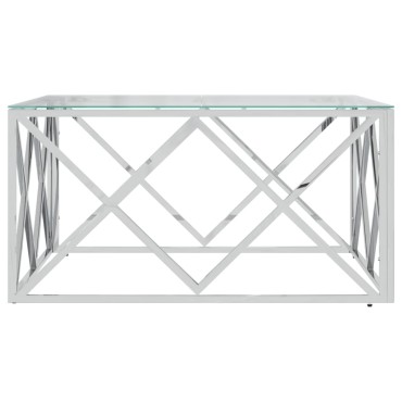 vidaXL Τραπέζι Σαλονιού 80x80x40cm από Ανοξείδωτο Ατσάλι και Γυαλί 1 τεμ.