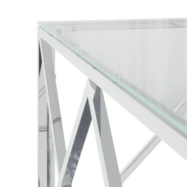 vidaXL Τραπέζι Σαλονιού 80x80x40cm από Ανοξείδωτο Ατσάλι και Γυαλί 1 τεμ.