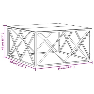 vidaXL Τραπέζι Σαλονιού 80x80x40cm από Ανοξείδωτο Ατσάλι και Γυαλί 1 τεμ.
