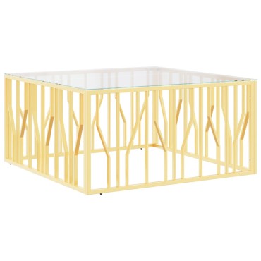 vidaXL Τραπέζι Σαλονιού 100x100x50cm από Ανοξείδωτο Ατσάλι και Γυαλί 1 τεμ.