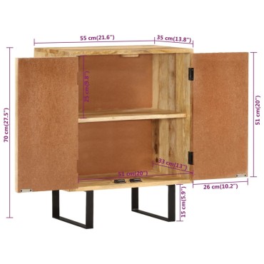 vidaXL Ντουλάπι με 2 Πόρτες 55x35x70cm από Μασίφ Ξύλο Μάνγκο 1 τεμ.