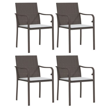 vidaXL Καρέκλες Κήπου με Μαξιλάρια 4 τεμ. Καφέ 56x59x84cm Συνθ. Ρατάν