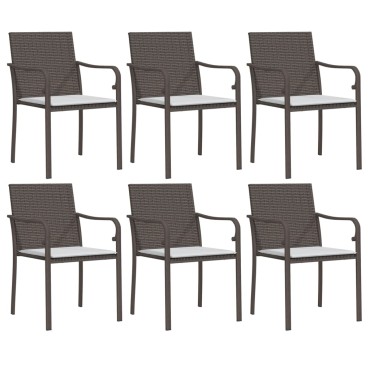 vidaXL Καρέκλες Κήπου με Μαξιλάρια 6 τεμ. Καφέ 56x59x84cm Συνθ. Ρατάν