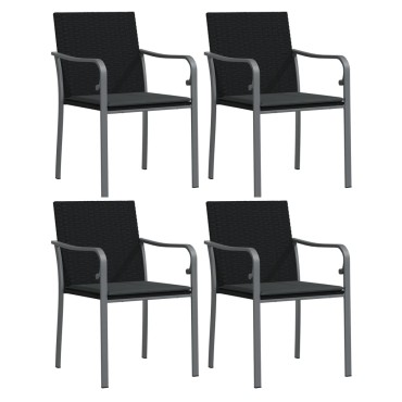 vidaXL Καρέκλες Κήπου με Μαξιλάρια 4 τεμ. Μαύρες 56x59x84cm Συνθ. Ρατάν
