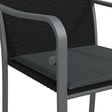 vidaXL Καρέκλες Κήπου με Μαξιλάρια 4 τεμ. Μαύρες 56x59x84cm Συνθ. Ρατάν