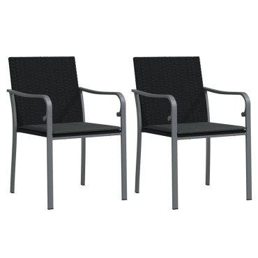 vidaXL Καρέκλες Κήπου 2 τεμ. Μαύρο 56x59x84cm Συνθ. Ρατάν & Μαξιλάρια