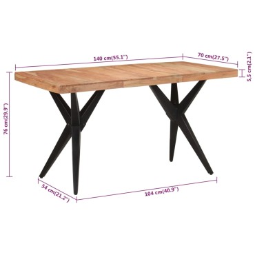 vidaXL Τραπεζαρία Μαύρη 140x70x76cm από Μασίφ Ξύλο Ακακίας 1 τεμ.