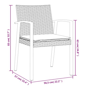 vidaXL Καρέκλες Κήπου 6 τεμ. Καφέ 56,5x57x83cm Συνθ. Ρατάν&Μαξιλάρια