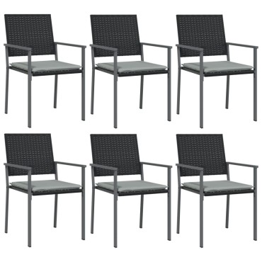 vidaXL Καρέκλες Κήπου 6 τεμ. Μαύρο 54x62,5x89cm Συνθ. Ρατάν&Μαξιλάρια