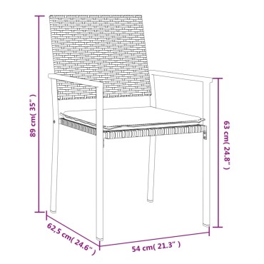 vidaXL Καρέκλες Κήπου 6 τεμ. Μαύρο 54x62,5x89cm Συνθ. Ρατάν&Μαξιλάρια
