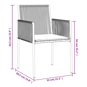 vidaXL Καρέκλες Κήπου 4 τεμ. Μαύρο 54x60,5x83,5cm Συνθ. Ρατάν&Μαξιλ.