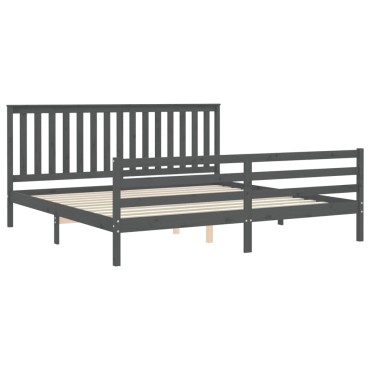 vidaXL Πλαίσιο Κρεβατιού με Κεφαλάρι Γκρι 200x200 εκ. Μασίφ Ξύλο