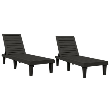 vidaXL Ξαπλώστρες 2 τεμ. Μαύρες 155x58x83cm από Πολυπροπυλένιο