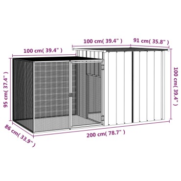 vidaXL Κλουβί Κουνελιών Ανθρακί 200x91x100 εκ. από Γαλβανισμένο Χάλυβα