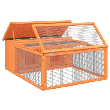 vidaXL Κλουβί Κουνελιών Καφέ 117,5 x 97 x 47,5 εκ. Μασίφ Ξύλο Πεύκου