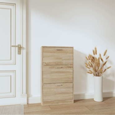 vidaXL Παπουτσοθήκη Χρώμα Δρυός 59x17x108cm από Επεξεργασμένο Ξύλο