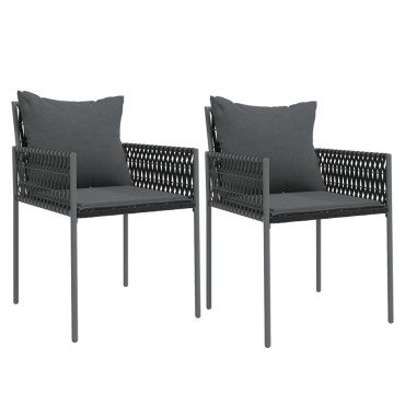 vidaXL Καρέκλες Κήπου 2 τεμ. Μαύρο 54x61x83cm Συνθ. Ρατάν & Μαξιλάρια
