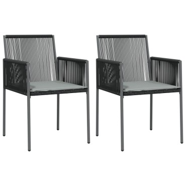 vidaXL Καρέκλες Κήπου 2 τεμ. Μαύρες 54x60,5x83,5cm Συνθ. Ρατάν/Μαξιλ.