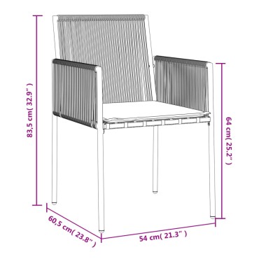 vidaXL Καρέκλες Κήπου 2 τεμ. Μαύρες 54x60,5x83,5cm Συνθ. Ρατάν/Μαξιλ.