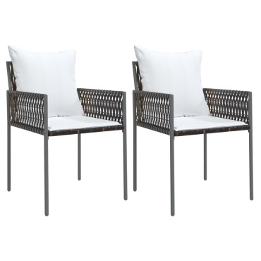 vidaXL Καρέκλες Κήπου 2 τεμ. Καφέ 54x61x83cm Συνθ. Ρατάν & Μαξιλάρια