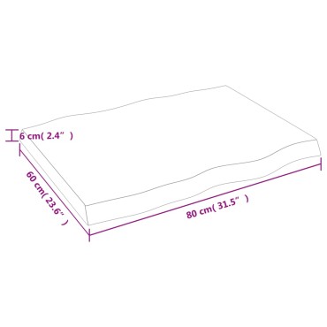 vidaXL Επιφάνεια Τραπεζιού 80x60x(2-6)cm Ακατέργαστο Μασίφ Ξύλο 1 τεμ.