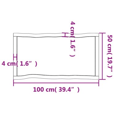 vidaXL Επιφάνεια Τραπεζιού 100x50x(2-4)cm Ακατέργ. Μασίφ Ξύλο Δρυός 1 τεμ.