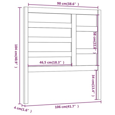 vidaXL Κεφαλάρι Κρεβατιού 106x4x104cm από Μασίφ Ξύλο Πεύκου 1 τεμ.